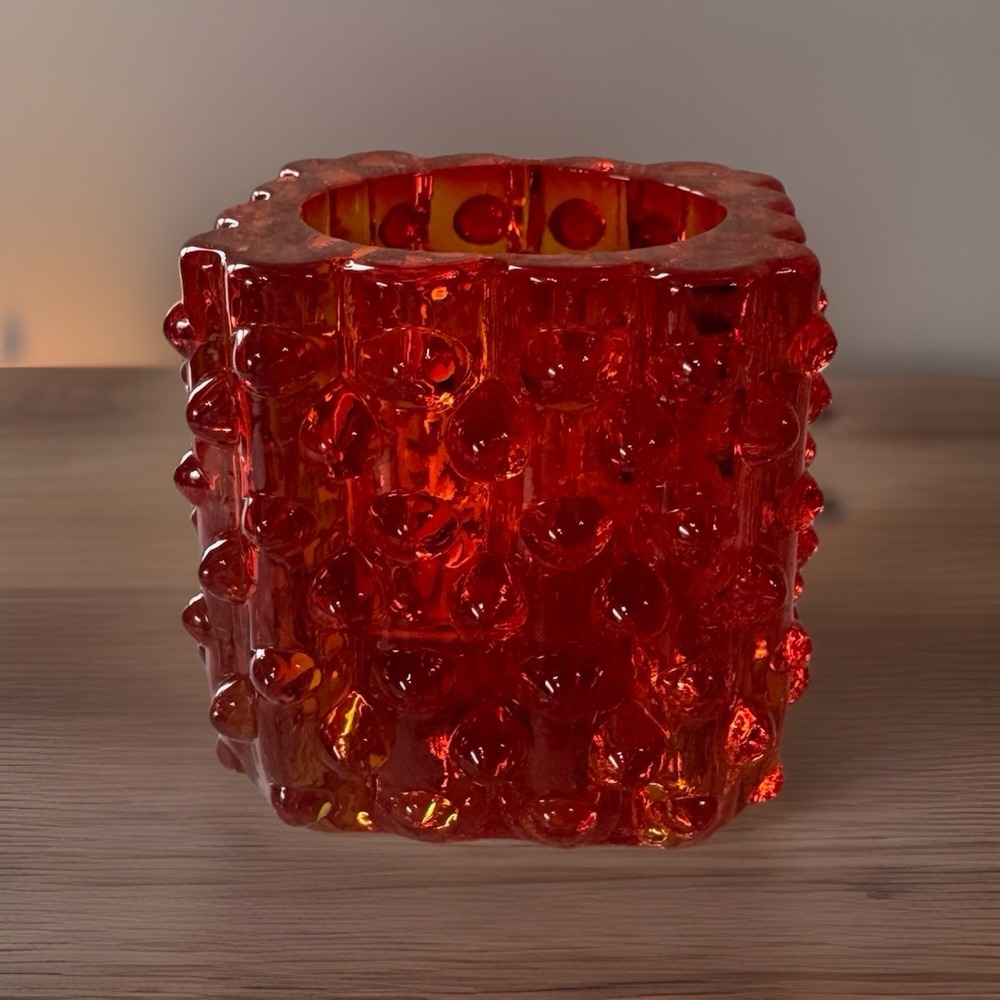 Beautiful Vintage Fenton Amberina Hobnail Glass Votive Holder Toothpick Holder